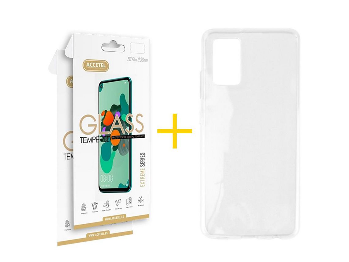 Pack 2 x Película de Vidro Temperado 2.5D + Capa ACCETEL Samsung Galaxy A73 5G Silicone Liso Transparente Clear