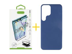 Pack 1 Película Curvo + Capa SKYHE para Samsung Galaxy S21 Ultra 5G Silicone Líquido Azul Escuro