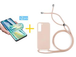 Pack 2 x Película de Hidrogel + Capa ACCETEL Samsung Galaxy S21 FE 5G Gel Rope Rosa Pastel