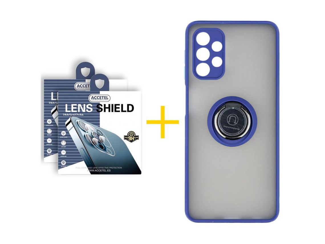 Pack 2 x Película de Câmara + Capa ACCETEL Samsung Galaxy A52 4G Gel Bumper Ring Azul