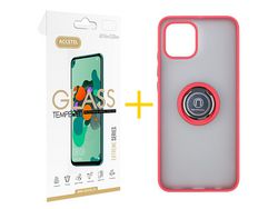 Pack 1 x Película de Vidro Temperado 2.5D + Capa ACCETEL Samsung Galaxy A03 Gel Bumper Ring Vermelho