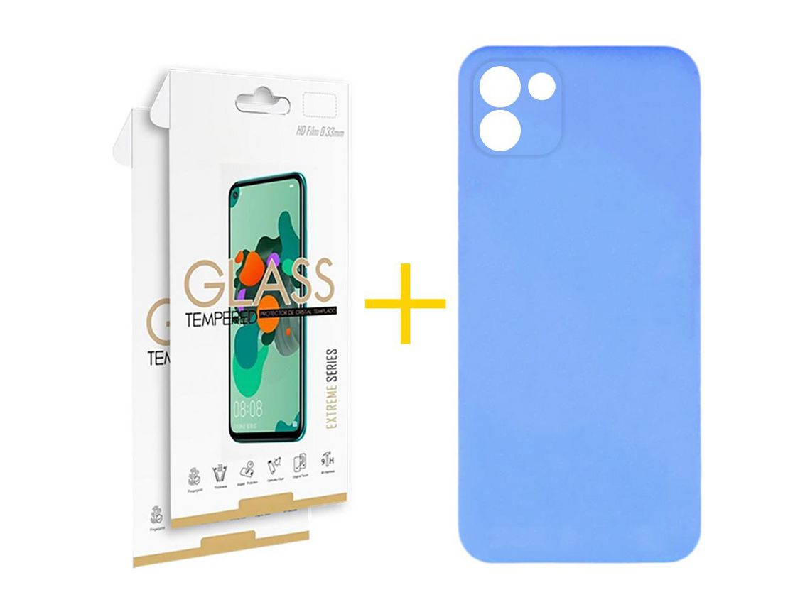 Pack 2 Películas 2.5D + Capa SKYHE para Samsung Galaxy A03 Silicone Líquido Azul Bebé