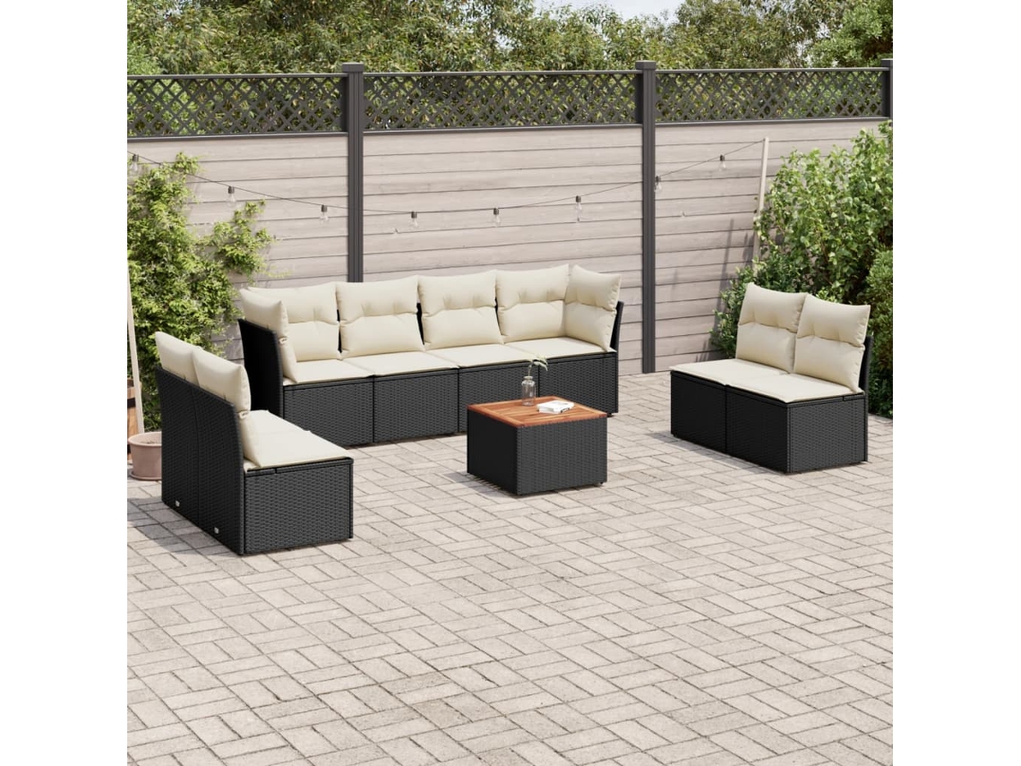 Vidaxl 9 Pcs Conjunto De Sofás P/ Jardim C/ Almofadões Vime Pe Preto