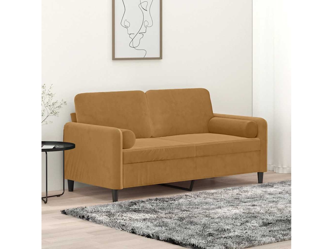 Vidaxl Sofá 2 Lugares C/ Almofadas Decorativas 140 Cm Veludo Castanho