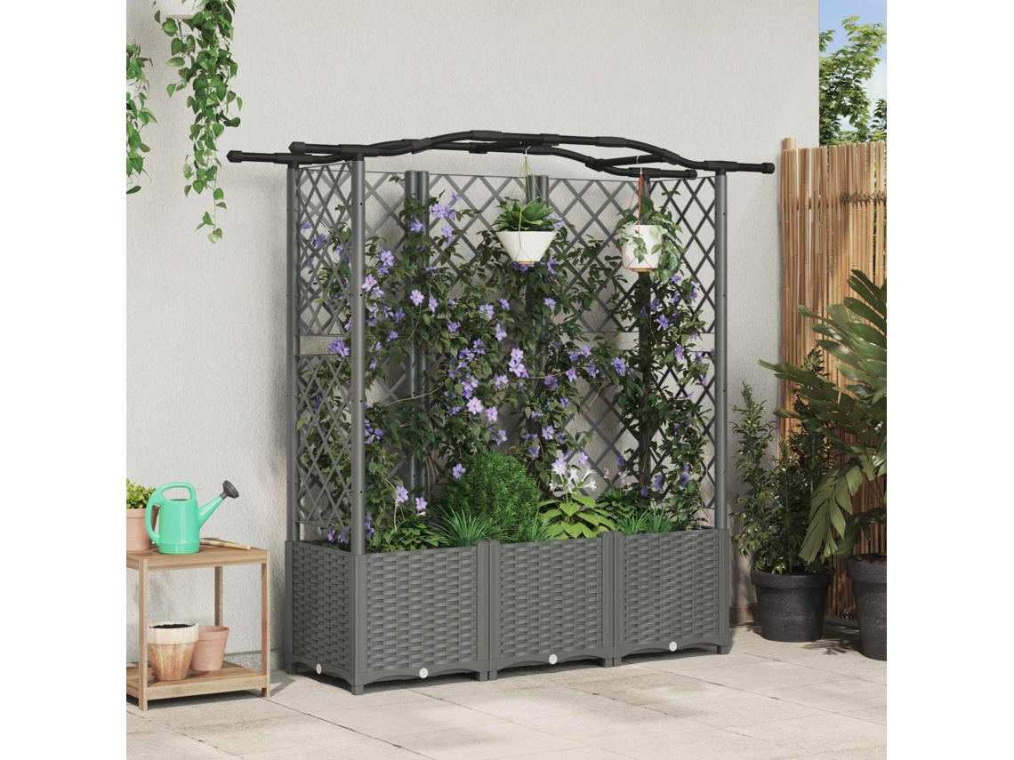 Vidaxl Cama Elevada Com Treliça E Telhado Cinzento-claro Pp