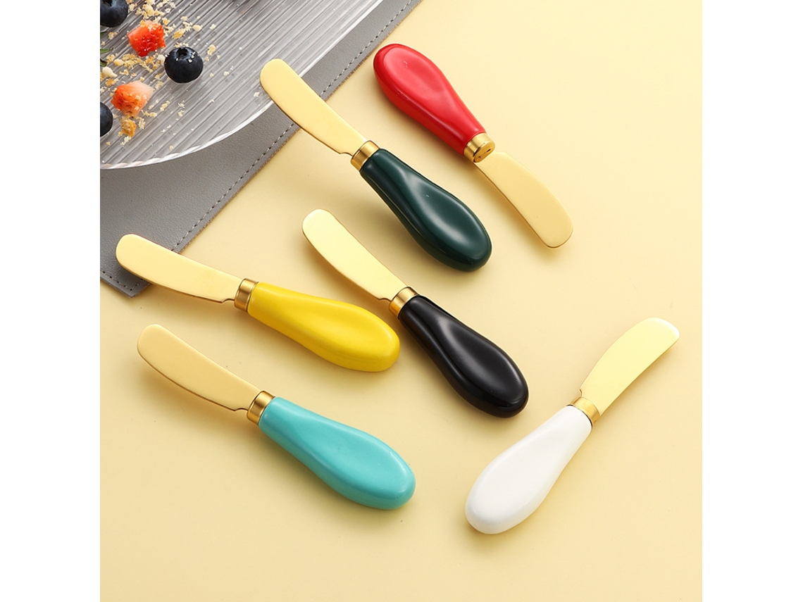Conjunto 6 Facas Espalhadoras Manteiga Cores Macaron Aço Inoxidável Cabo Ergonômico Resistente Uso Doméstico Cozinha