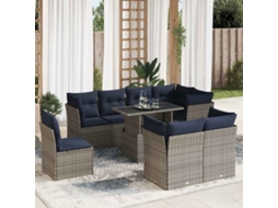 Vidaxl 9 Pcs Conjunto Sofás Jardim Almofadões Vime Pe/acácia Cinzento