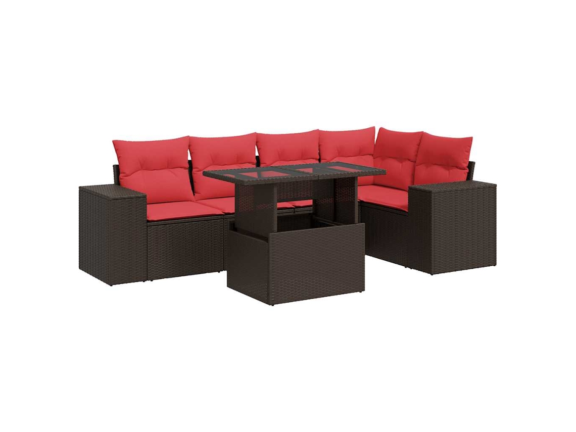 Conjunto de 6 Sofás Jardim com Almofadões Vime Pe/acácia Castanho MAISON EXCLUSIVE (6 pcs)