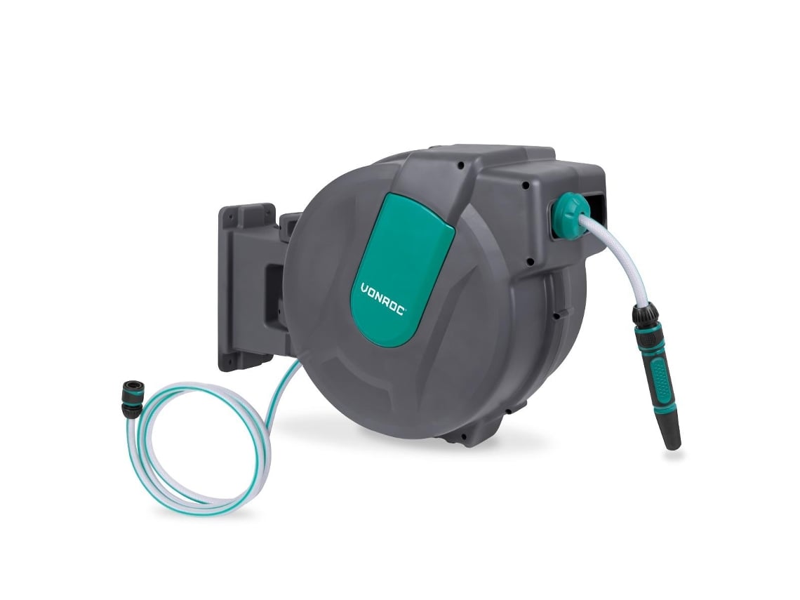 Enrolador de Mangueira Automático – Incl. Mangueira de Jardim de 35 M Bocal e Acoplamentos VONROC