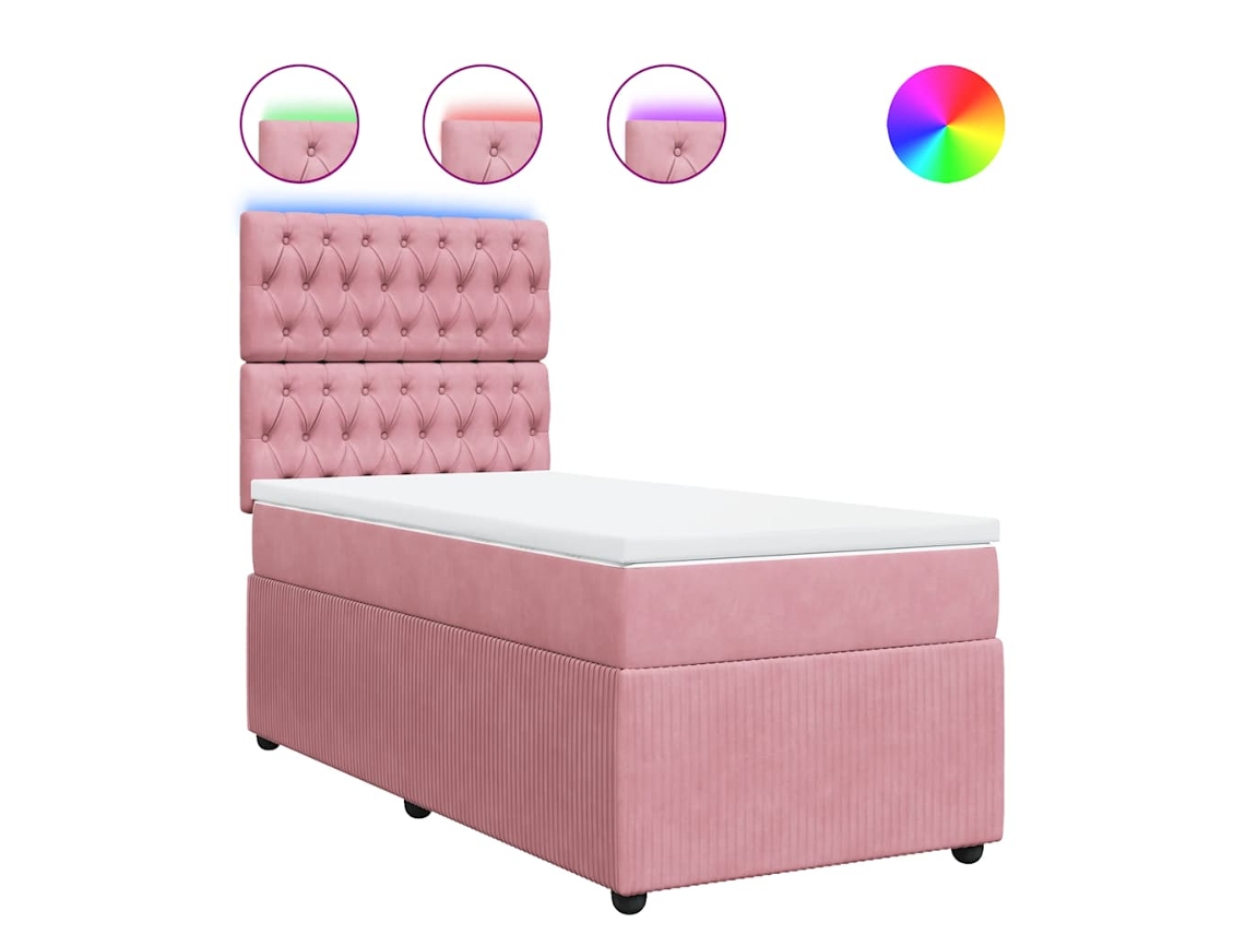Conjunto 1 Cama Box Spring Vidaxl Cor-de-rosa Veludo (200 X 80 X 140.5 Cm)