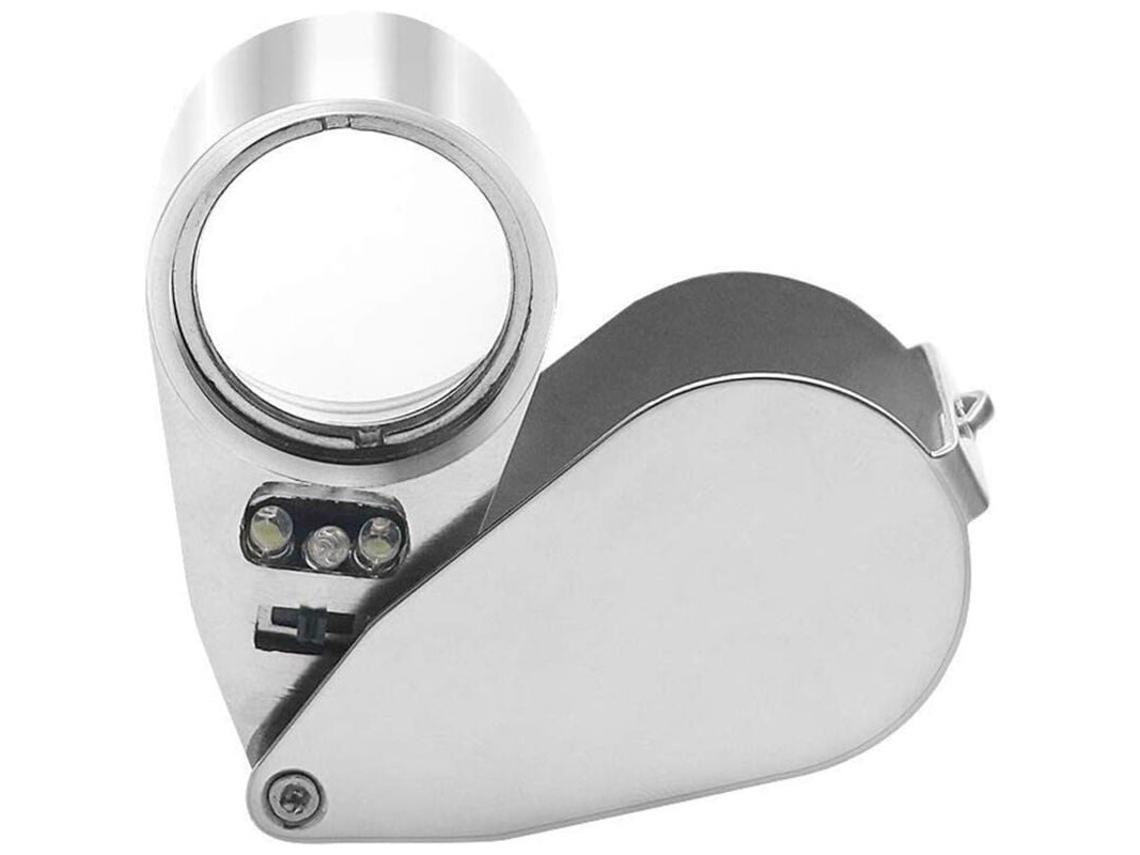 Lupa de Bolso Dobrável para Joalheiros, 40x, com Luz Led e Lâmpada Uv BRILVIBERA