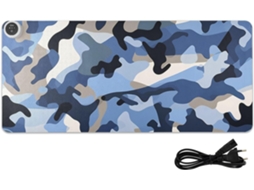 Mousepad Aquecido em Couro Azul Camuflado, 80 X 33 Cm, Tapete de Trabalho Antiderrapante para Teclado, Escritó