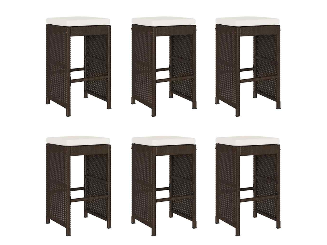 Conjunto de Bancos de Bar para Jardim com Almofadões Vime Pe Castanho MAISON EXCLUSIVE (38x38x80 cm)