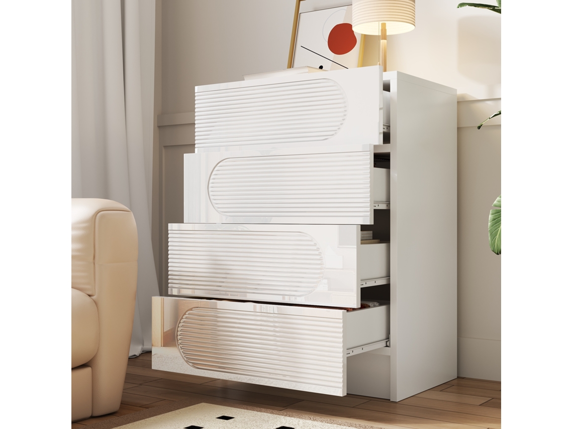 Armário Moderno 4 Gavetas: Organizador Versátil Para Escritório, Quarto E Sala. Corrediças Suaves Para Docs, Roupas E Acessórios.