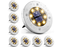 Luminárias Solares de Solo, 8 Leds, Quintal, Deck, Passarela e Pátio AQUAFORGE (8 Unidades, Branco Quente)