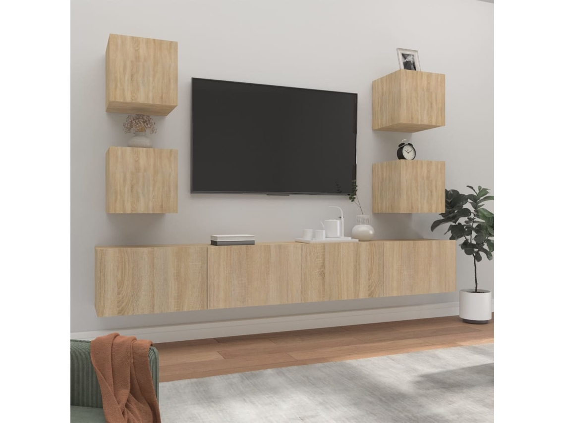 Conjunto Mã³veis De Tv 6 Pcs Madeira Processada Carvalho Sonoma DKD HOME DECOR