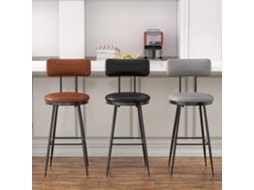 Conjunto De 2 Bancos De Bar Cinza Escuro Com Assento Em Pu E Estrutura De Metal Confortáveis E Ideais Para Cozinha, Bar, Festa Ou Restaurante Ycone