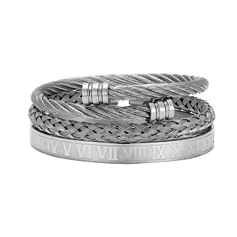 Pulseira de Luxo em Aço Inoxidável Preto para Homens, Estilo Rock e Hip Hop. MDUG (prateada)