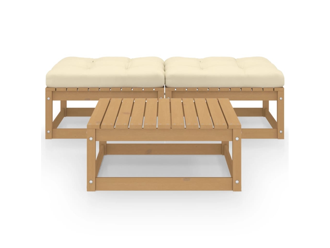 Pcs Conjunto Lounge De Jardim C/ Almofadões Pinho Maciço Dkd Home Decor