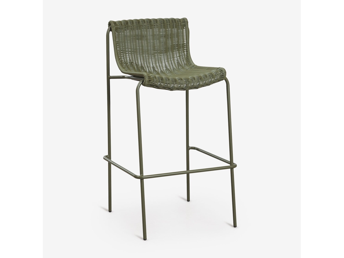 Sklum Pack De 2 Bancos Altos Em Rattan Sintético E Aço Revia Ratán Pe Verde Azeitona Intenso         ↑75 Cm