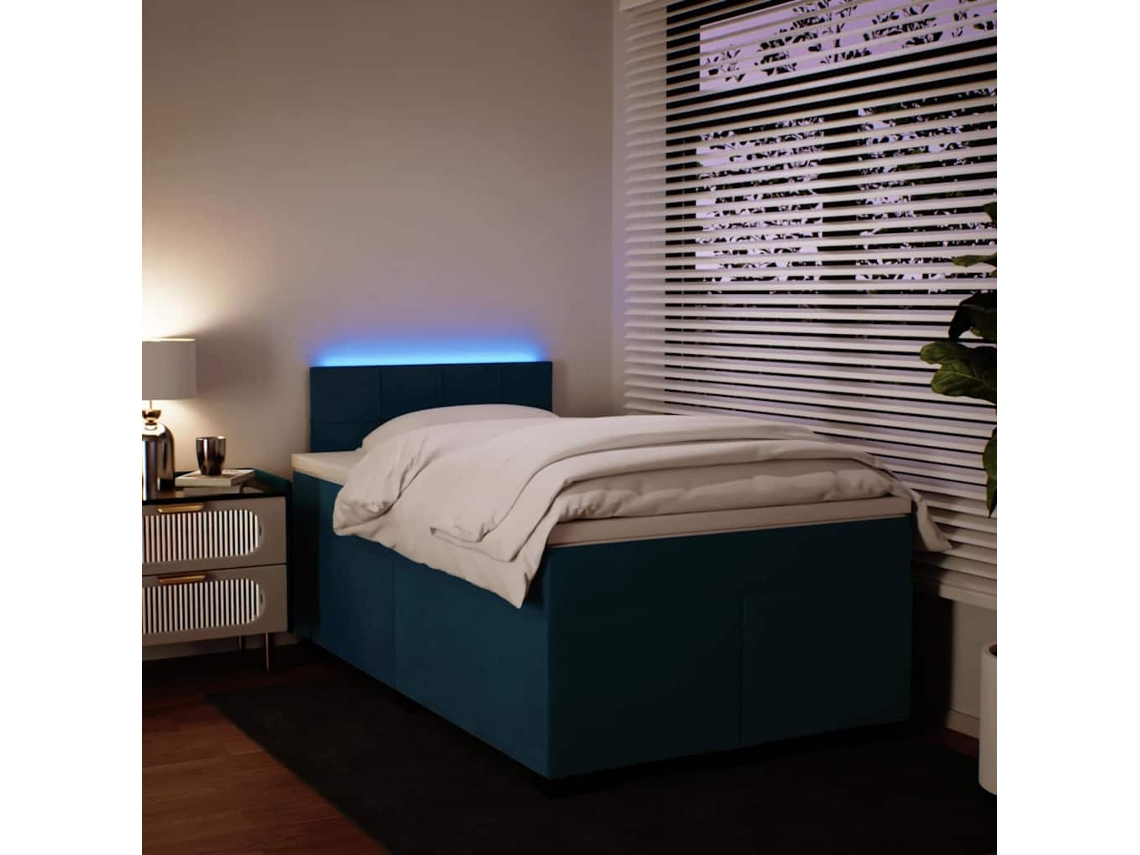 Vidaxl Cama Boxspring Com Colchão 120x200 Cm Veludo Azul