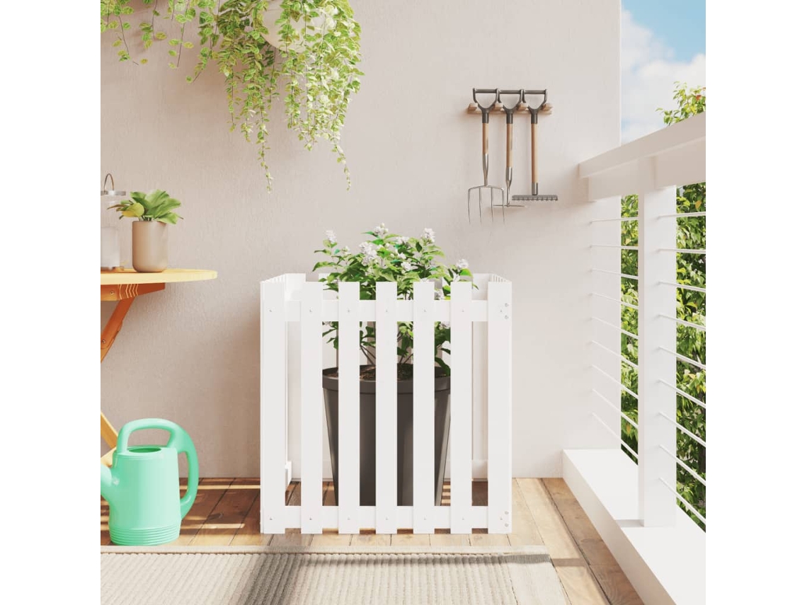 Vidaxl Vaso De Jardim C/ Design Cerca 70x70x70 Cm Pinho Maciço Branco