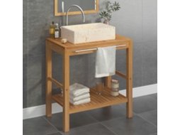Vidaxl Armário Casa De Banho Teca Maciça + Lavatório Mármore Cor Creme