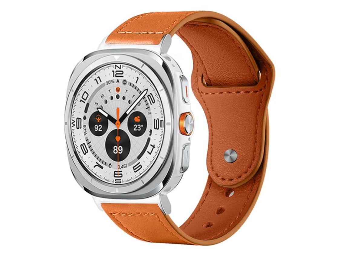 Bracelete Para Samsung Galaxy Watch Ultra - Couro Genuíno Com Fivela Rebitada (47mm) - Marrom