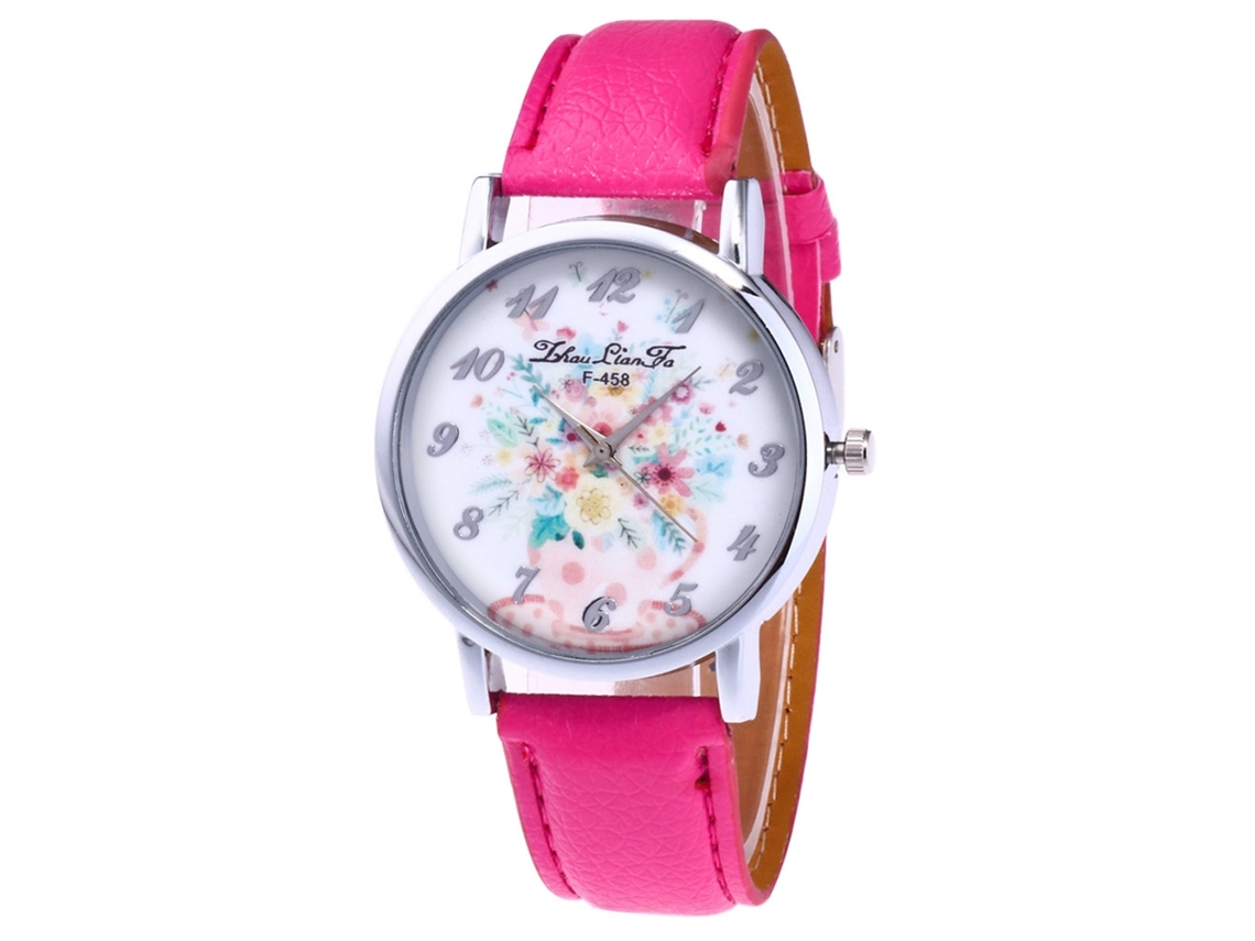 Reloj De Mujer Zhoulianfa Ginebra Correa De Cuero Daisy Patrón F-458a Rojo Rosa