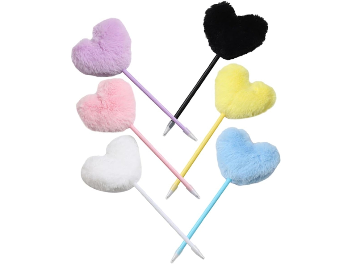 Canetas De Pelúcia Em Formato De Coração Com Pompons Para Decoração