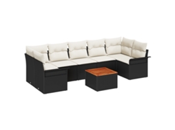 Conjunto 8 De Sofá De Jardim  De Vidaxl Com Almofadas Preto Rattan Sintético Acácia