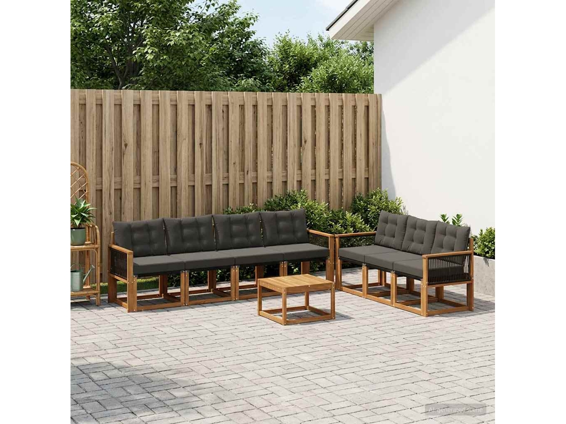 Vidaxl Conjunto De Sofás Para Exterior 8 Unid. Natural E Preto