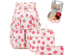 Conjunto de Mochila Escolar com Estojo e Lancheira CUICH (cor Morango)