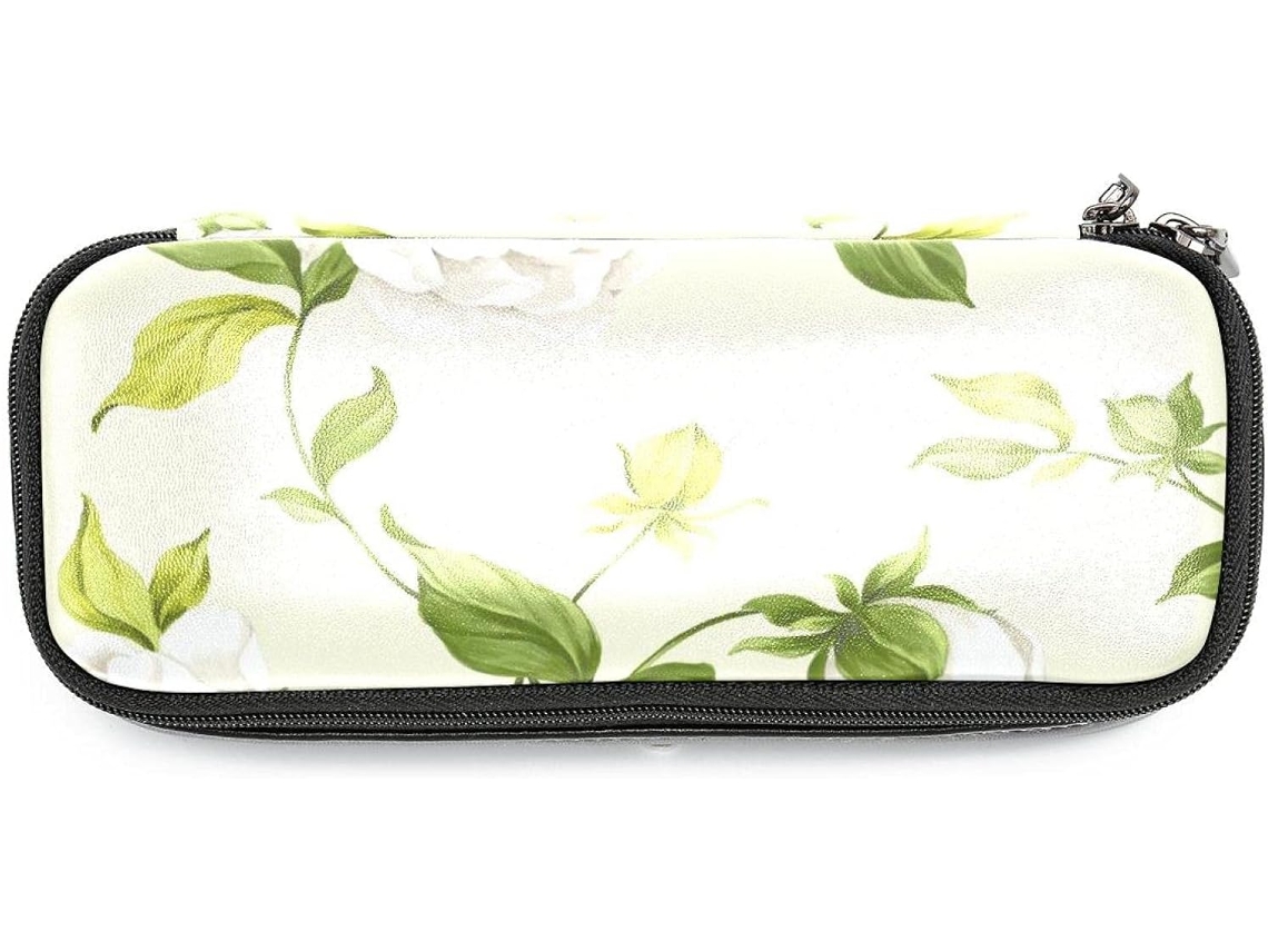 Organizador de canecas de grande capacidade com estampa floral de hibisco, ideal para mochilas e bolsas escolares.