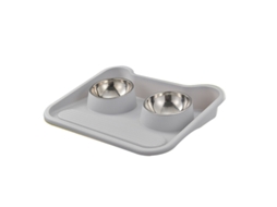 Tigela Dupla para Alimentação de Animais de Estimação, com Suporte Inclinável, Anti vômito, para Gatinhos e Filhotes, com Bandeja AQUAFORGE