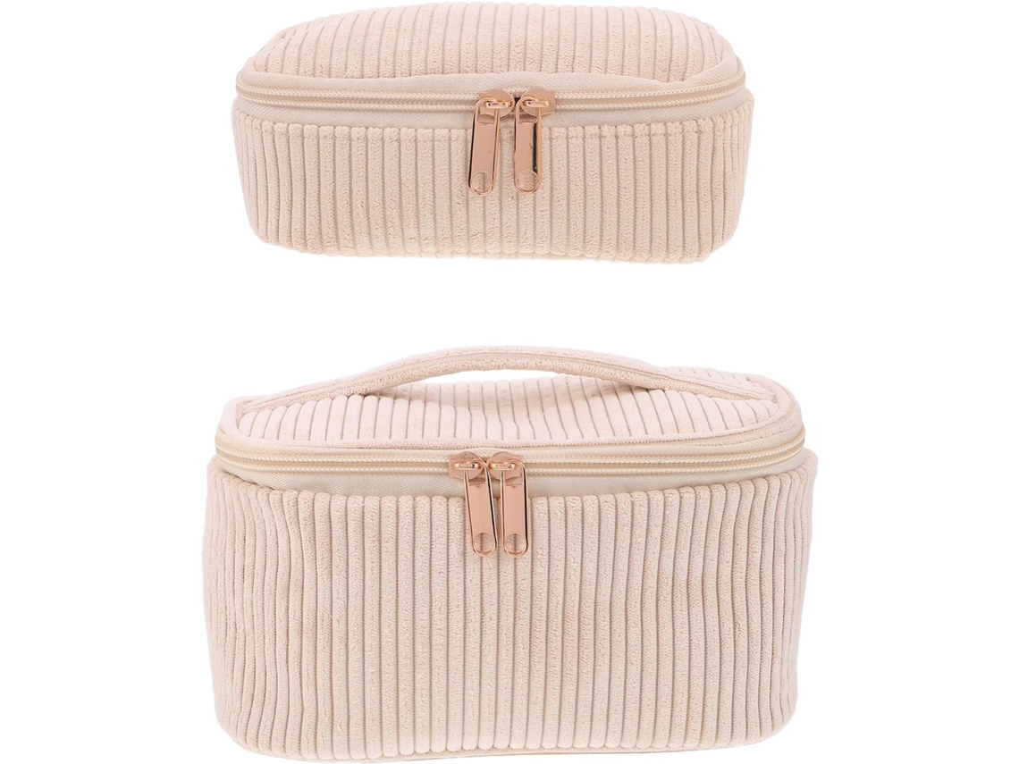 Conjunto De 2 Bolsas De Viagem Em Veludo Cotelê Para Maquiagem Feminina.