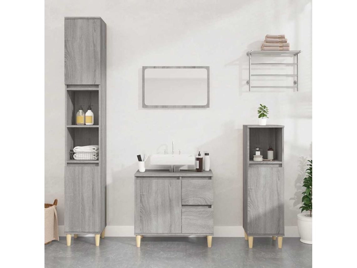 Vidaxl Armário Wc 65x33x60 Cm Derivados De Madeira Sonoma Cinzento