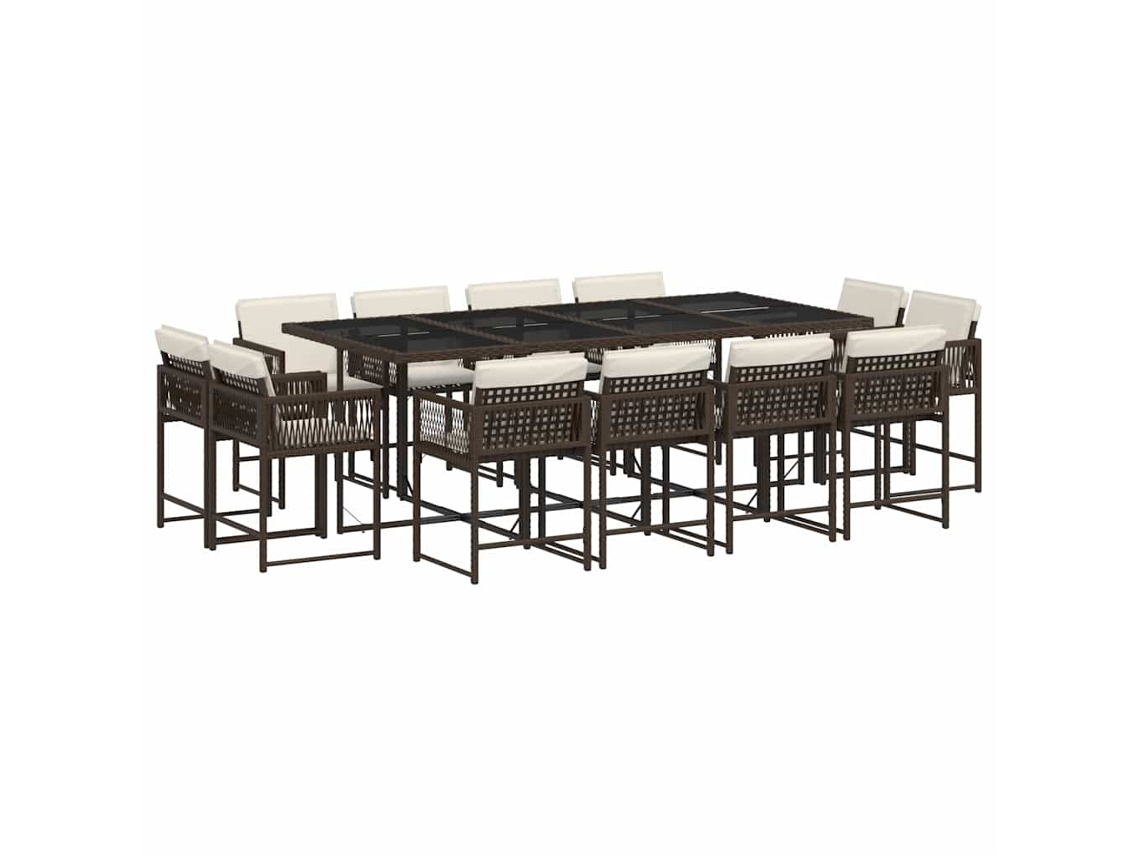Conjunto de Jantar 13 Pcs para Jardim com Almofadões Vime Pe Castanho MAISON EXCLUSIVE (13 pcs)