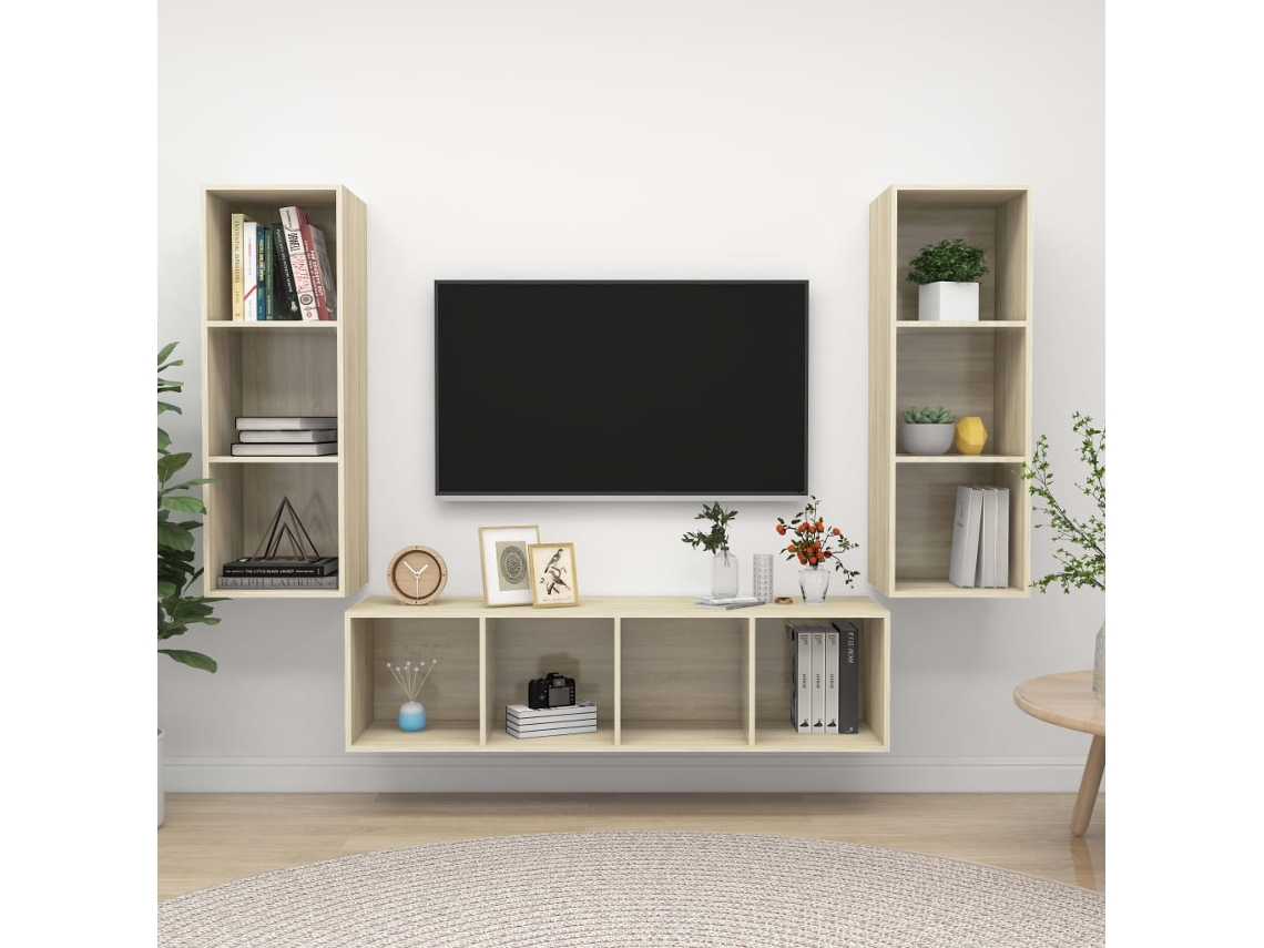 Vidaxl 3 Pcs Conjunto Móveis De Tv Derivados Madeira Carvalho Sonoma