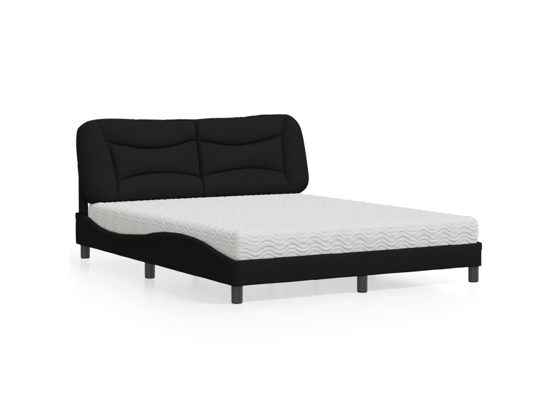 Cama Com Colchão 160x200 Cm Tecido Preto
