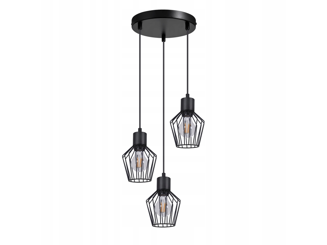 Nettlife Pendente 3 Lâmpadas Pendente Redondo Preto Led E27 Retro Metal