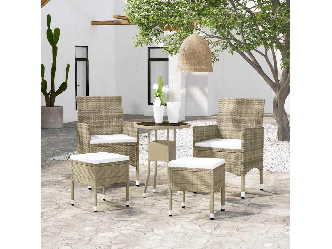 Vidaxl 5 Pcs Conjunto Lounge De Jardim Vime Pe Bege