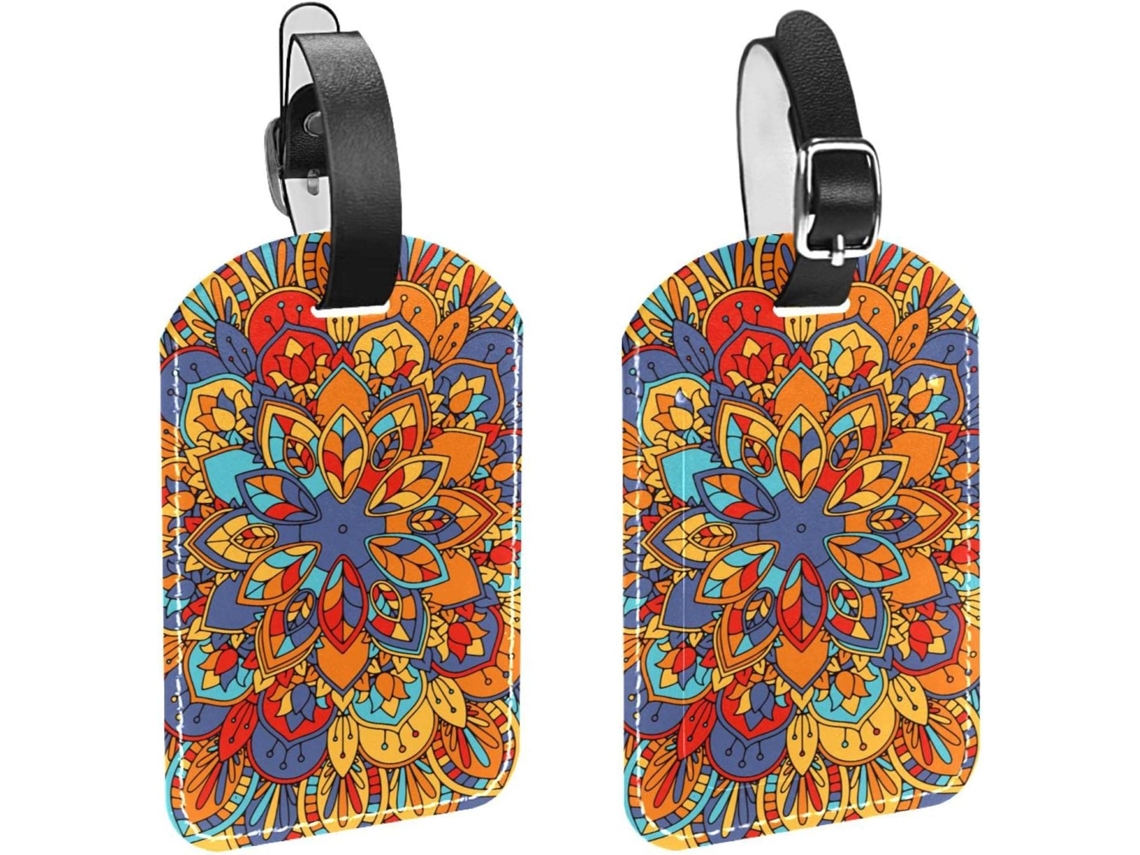 Conjunto De 2 Etiquetas Bagagem Em Couro Sintético Com Estampa Abstrata Mandala
