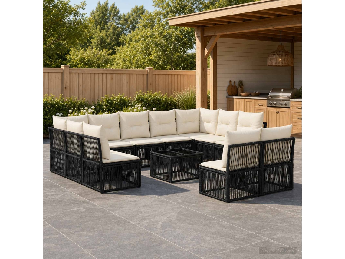 Vidaxl Conjunto De Sofá De Jardim 12 Unid. Preto Vime Pe