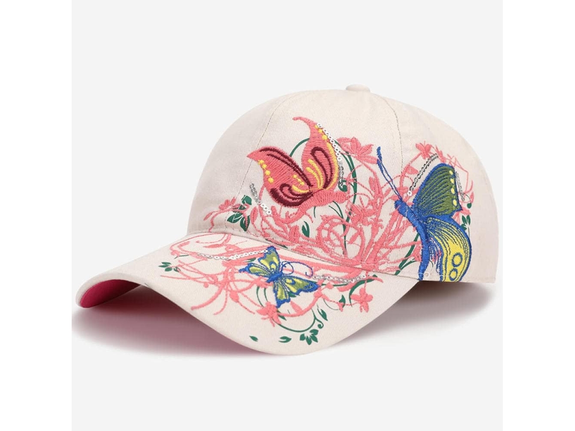 Boné de Beisebol Aba Chapéus Femininos Verão Bordado Flores Vermelha Branca Ajustável