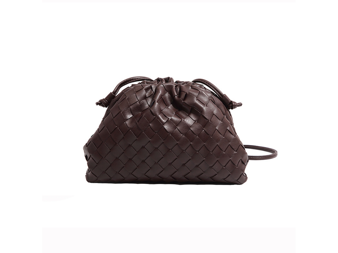 Bolsa Tote AQUAFORGE em Pu Trançado, Mini Carteira de Couro, Marrom Café