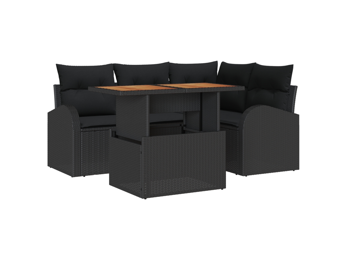 Conjunto 5 Conjunto De Sofá De Jardim Vidaxl Preto Vime Pe (100 X 55 X 73 Cm)