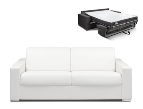 Sofá Cama DUNLOPILLO (214 x 94 x 85 Tamanho Cama: 160 - 179 cm - Pele Sintética - Branco)