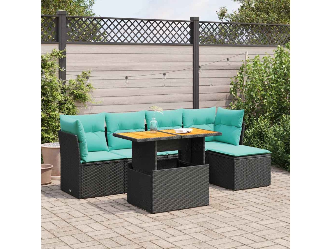 Vidaxl 6 Pcs Conjunto Sofás De Jardim C/ Almofadões Vime Pe Preto