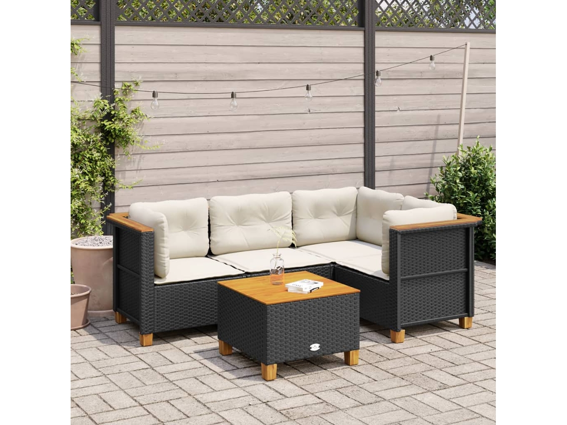 Conjunto de 5 Sofás de Jardim com Almofadas Vime Pe Preto Dkd Home Decor